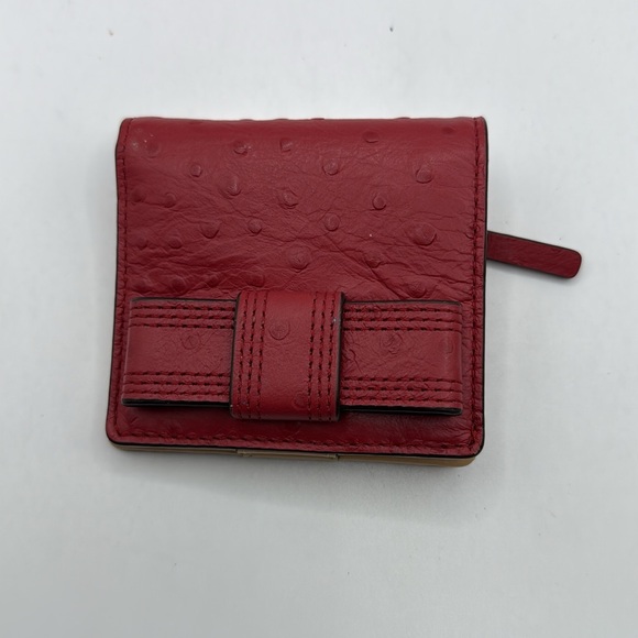 Kate Spade Red Tan Ostrich? Leather Wallet Bifold ID Card Holder - Picture 2 of 16